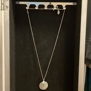 Vintage Lia Sophia Necklace Turquoise Look On Embossed Silver Leaf